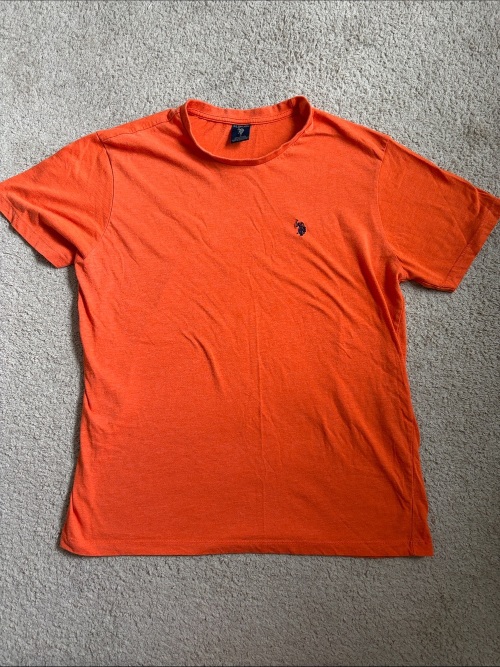 U.S. Polo Assn. Orange Crew Neck T-Shirt with Navy Polo Logo Men’s Size Large